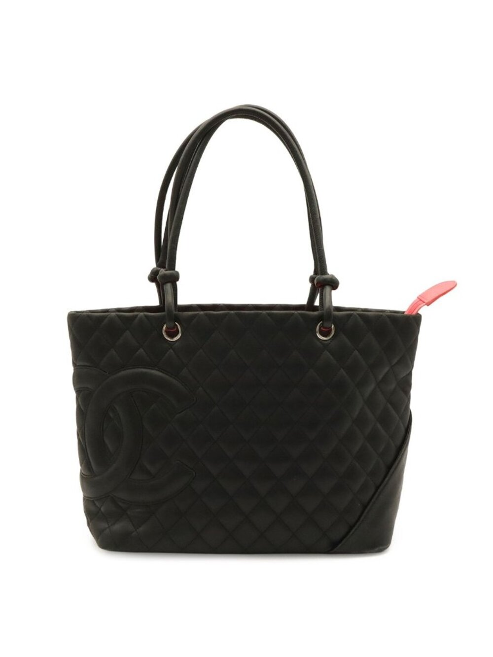 Chanel Cambon Line CC Logo Large Tote Shoulder Bag Soft Calfskin Black Pink